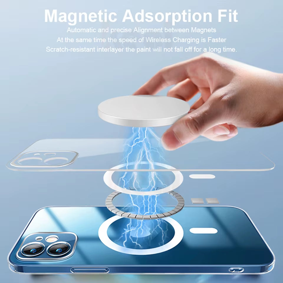 Magsafe Transparent Wireless Charger Case for Iphone 14 11 12 13 Pro Max 14 plus Magnetic Case for Iphone 12 13 Mini Clear Cover